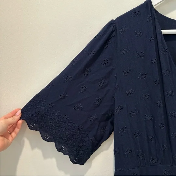 Boden Navy Lace Short Sleeve Maxi Dress Broderie Women’s Size 12 V Neck Long - Picture 9 of 16